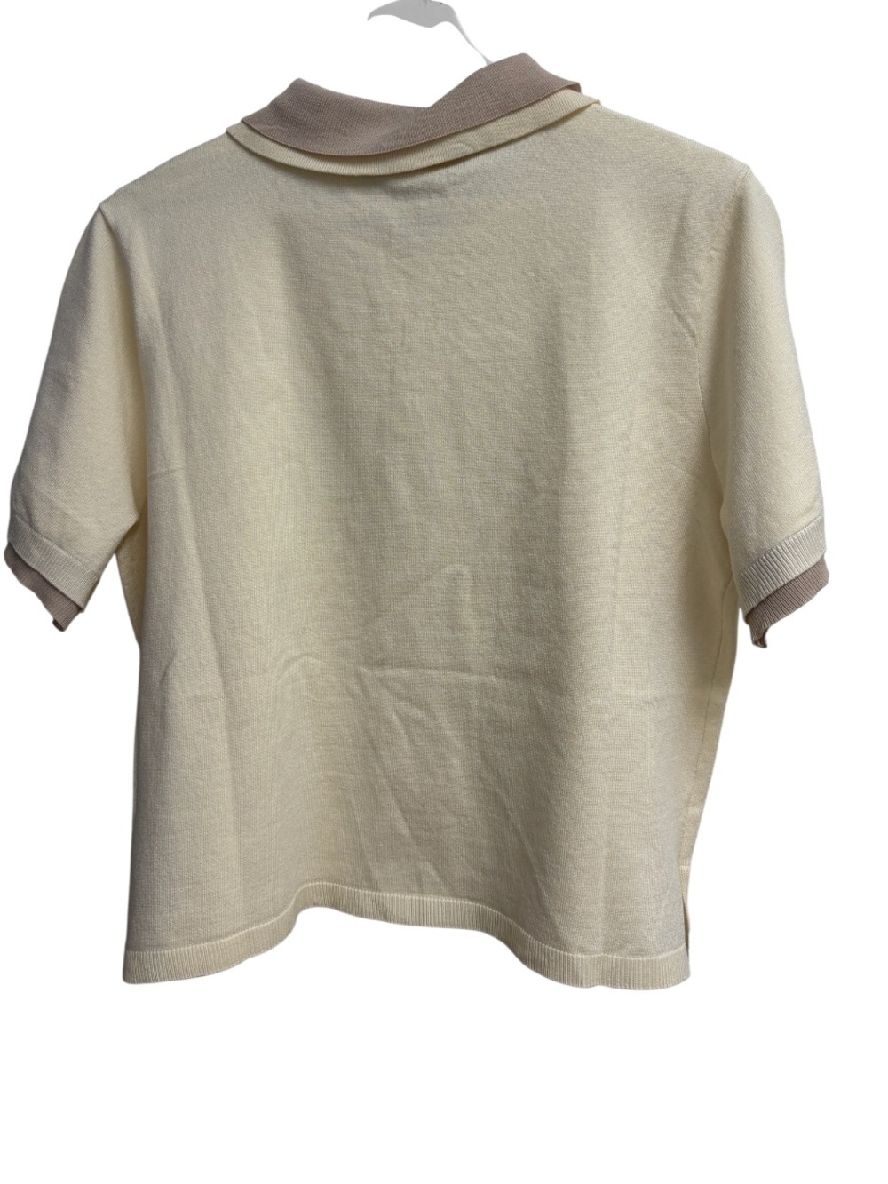 Hunter Contrast Trim Knit Polo Top Chalk Cream Taupe Short Sleeve Collared Shirt - Picture 7 of 7